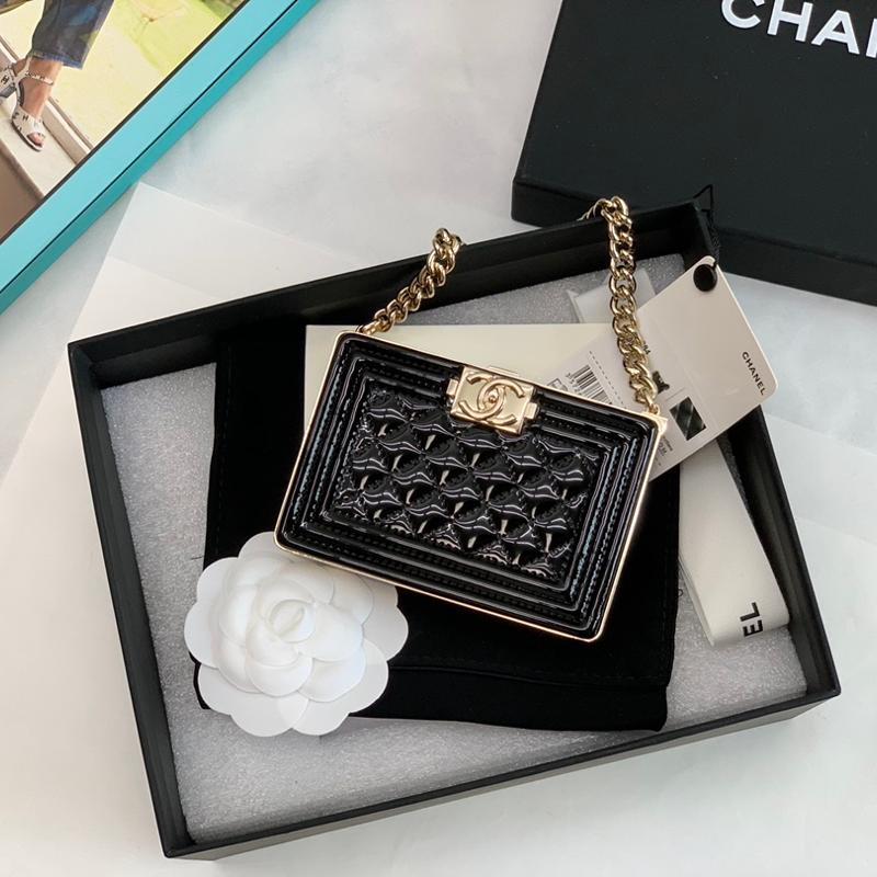 Chanel Chain Package A99178 gold buckle black patent leather